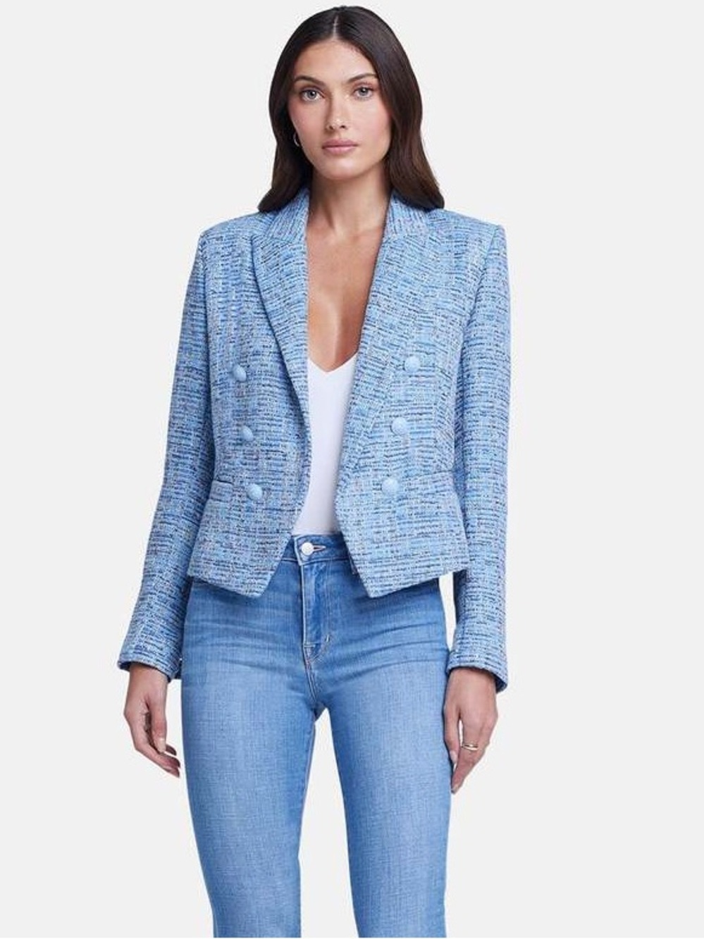 L’AGENCE Brooke Multi-Blue Tweed Blazer, Size 2 - Picture 2 of 10